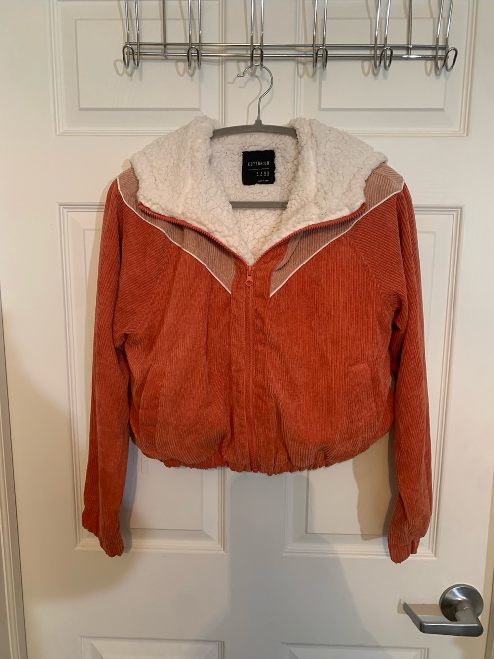 Cotton On Rust Corduroy Teddy-Lined Zip Jacket